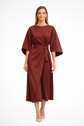 Valeria | Women’s Belted Lantern Sleeve Midi Dress