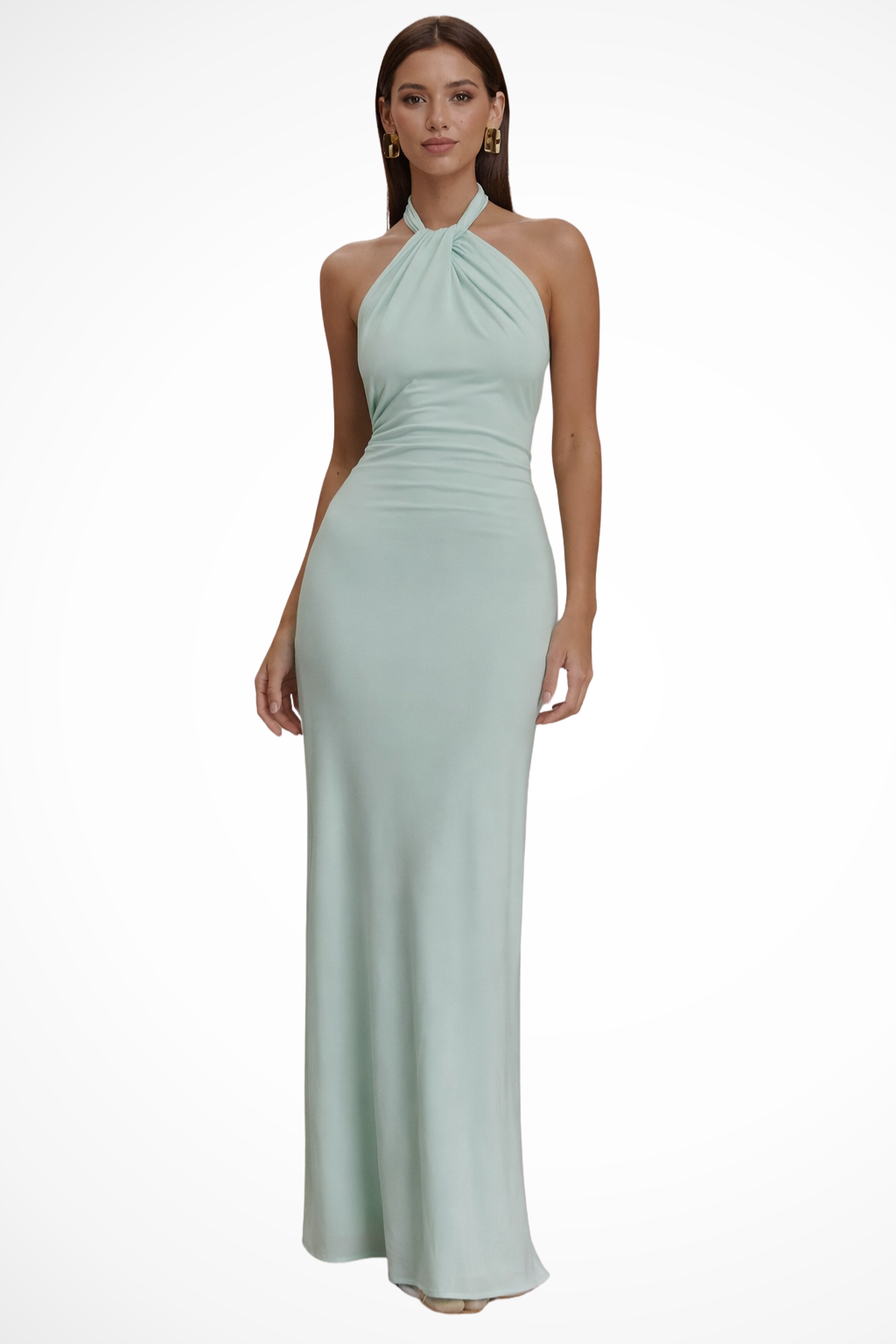 Celeste | Women Halter Neck Twisted Knot Open Back Bodycon Wedding Guest Maxi Dress