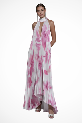Cordelia | Women Printed Pleated Halter Neck Wedding Guest Maxi Dress