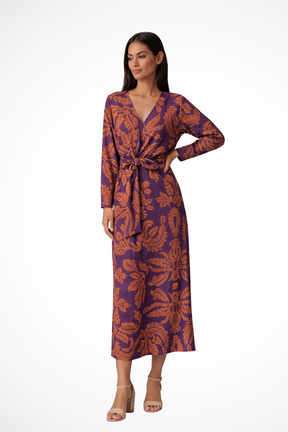 Aria | Women Wedding Guest Tie Waist Maxi Dress with Long Sleeves