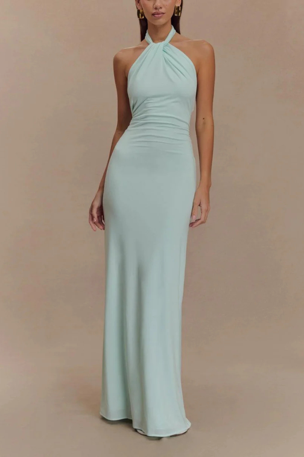 Celeste | Women Halter Neck Twisted Knot Open Back Bodycon Wedding Guest Maxi Dress