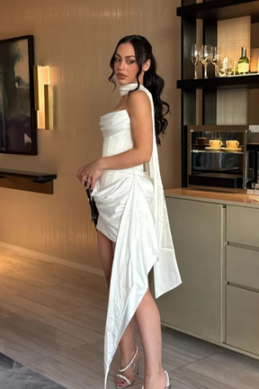 Zafrina | Women Strapless Corset Mini Satin Wedding Guest Dress