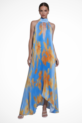 Cordelia | Women Printed Pleated Halter Neck Wedding Guest Maxi Dress