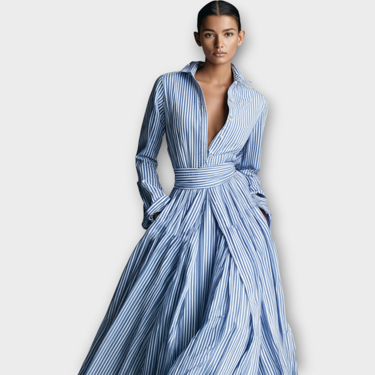Elina Striped Button Maxi Dress