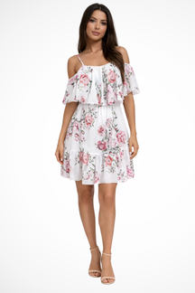 Lila | Women Off Shoulder Floral Chiffon Ruffle Mini Boho Dress