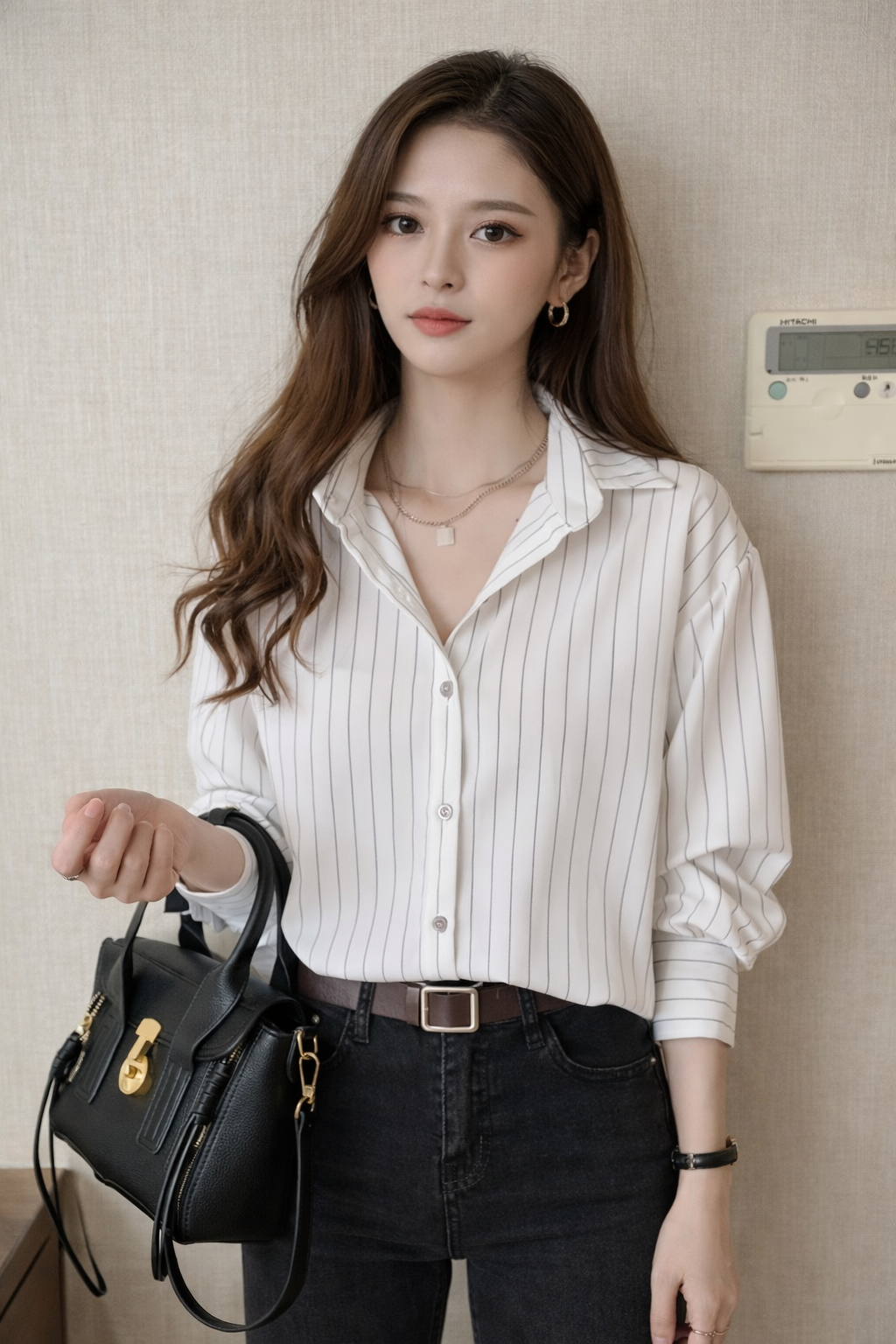 Nella | Women Turn Down Collar Long Sleeve Striped Shirt