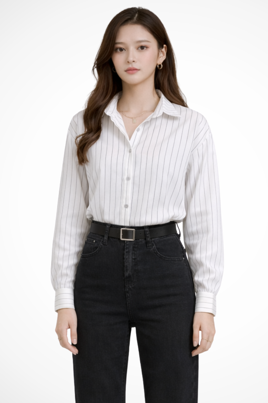 Nella | Women Turn Down Collar Long Sleeve Striped Shirt