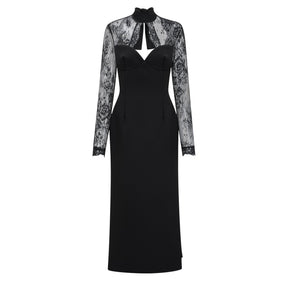 Valenora Lace Panel Maxi Dress – Black