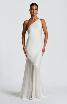 Solenara – One-Shoulder Mesh Evening Gown