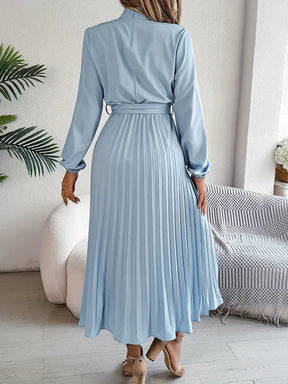 Harriet | Women’s Long Sleeve Pleated Midi Dress with Belt