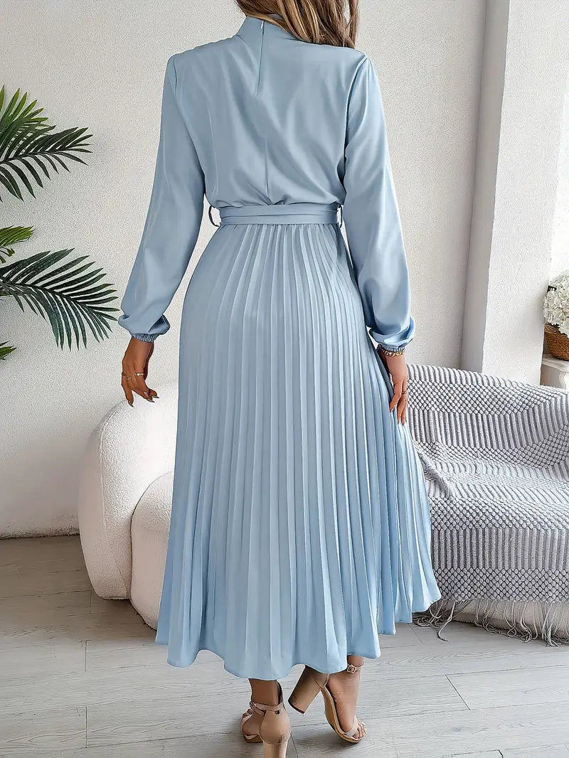 Harriet | Women’s Long Sleeve Pleated Midi Dress with Belt