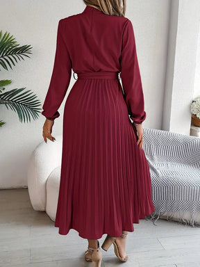 Harriet | Women’s Long Sleeve Pleated Midi Dress with Belt