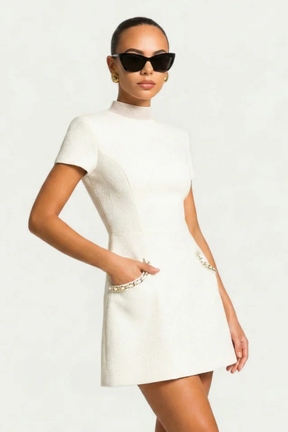 Bronwen | Women Pearl Trim Mini Dress with Pocket Detail