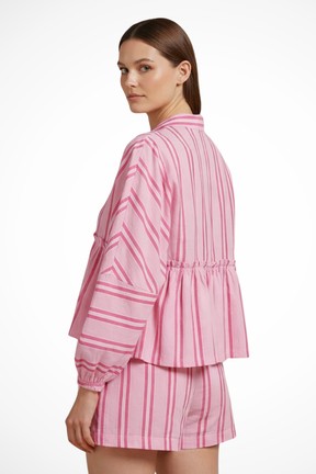 Ivy | Women Striped Peplum Shirt and Shorts Set