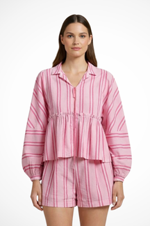 Ivy | Women Striped Peplum Shirt and Shorts Set