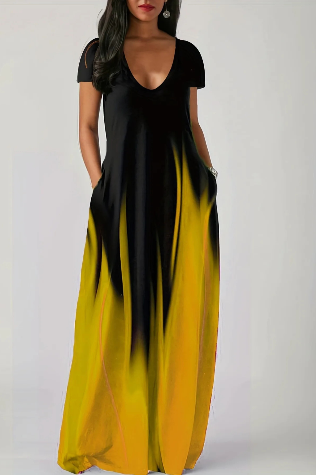 Lenora | Women Ombre V Neck Short Sleeve Casual Maxi Dress
