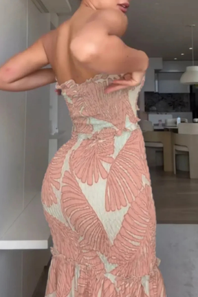 Nella | Women Tropical Print Strapless Ruched Summer Maxi Dress