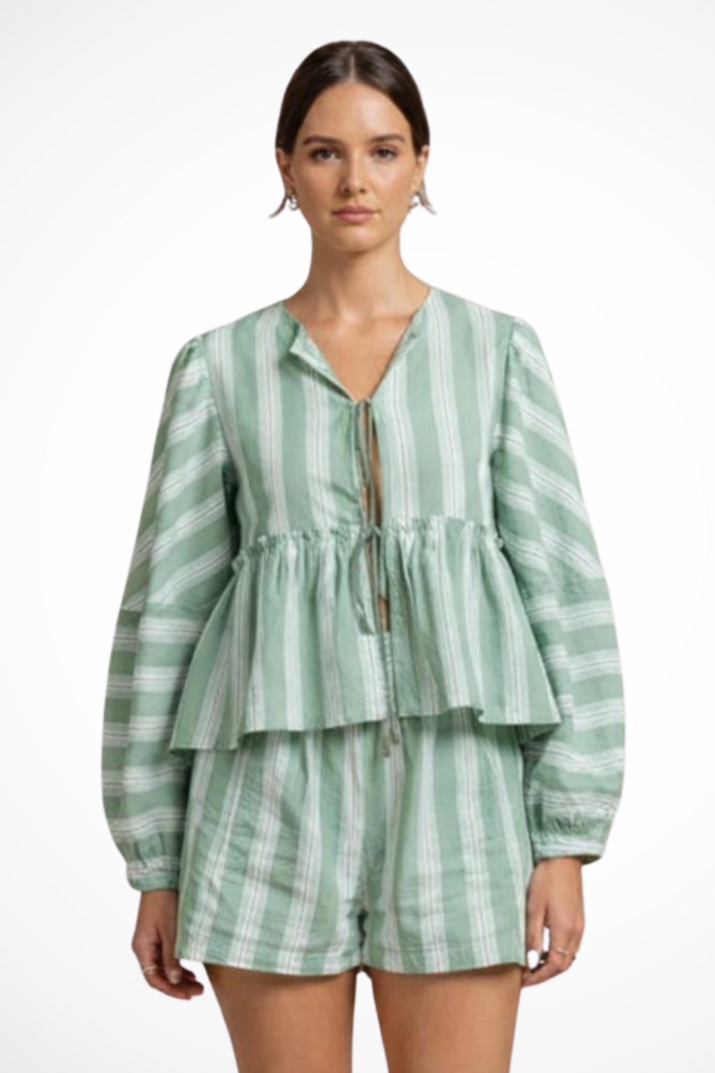 Ivy | Women Striped Peplum Shirt and Shorts Set