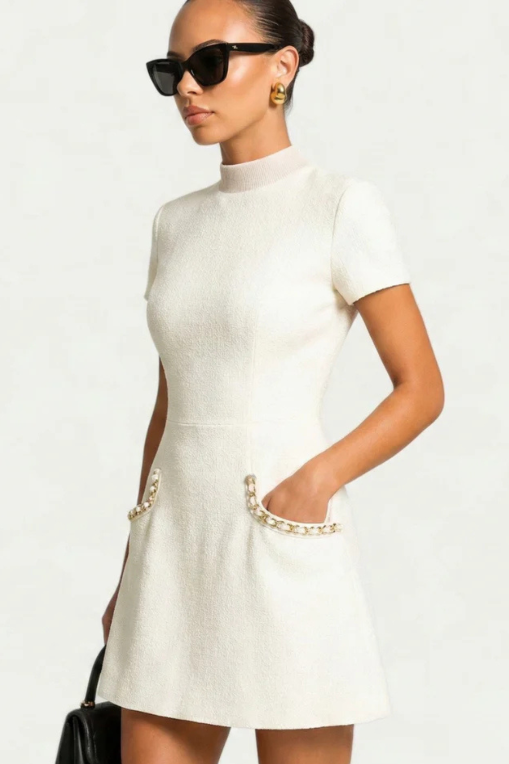 Bronwen | Women Pearl Trim Mini Dress with Pocket Detail