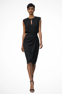 Cressida | Women Ruched Wrap Midi Dress with Cap Sleeves
