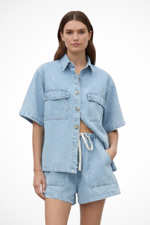 Sadie | Women Denim Button Down Shirt and Drawstring Shorts Set