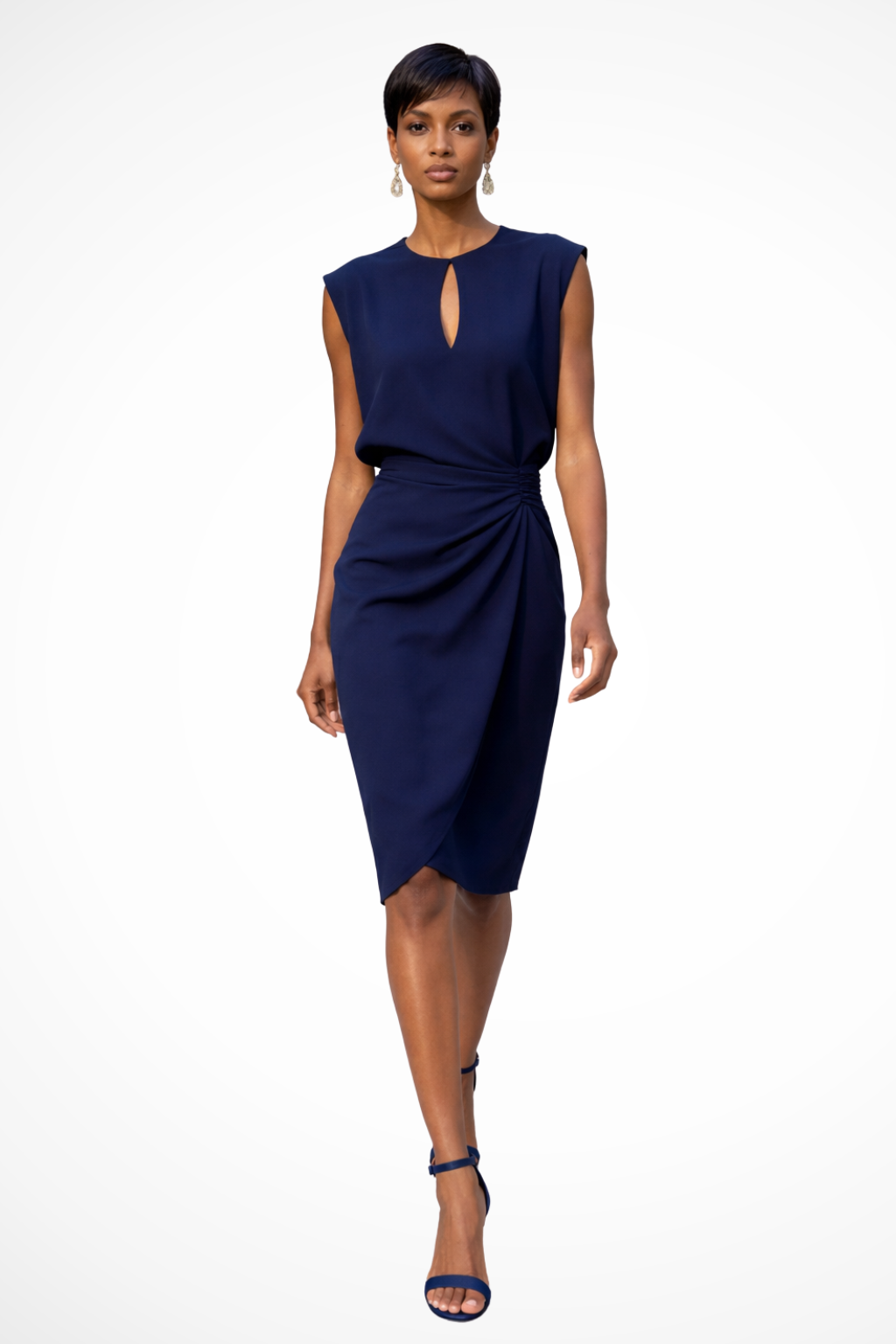 Cressida | Women Ruched Wrap Midi Dress with Cap Sleeves