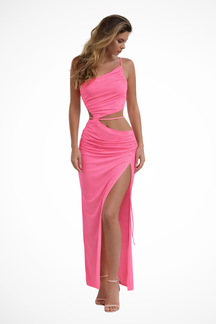 Lucia | Women One Shoulder Pleated Summer Maxi Dress with Side Split