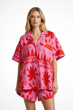 Nina | Women Printed Camp Collar Shirt and Shorts Set