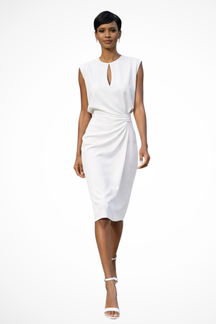 Cressida | Women Ruched Wrap Midi Dress with Cap Sleeves