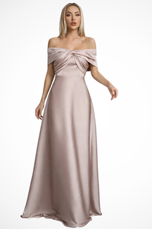 Lauren | Women Off Shoulder Twisted Knot Pleated Satin Wedding Guest Maxi Dress