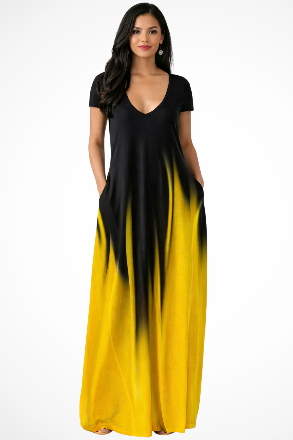 Lenora | Women Ombre V Neck Short Sleeve Casual Maxi Dress