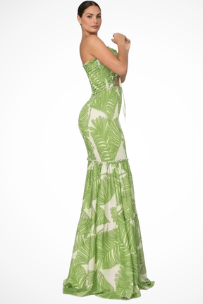 Nella | Women Tropical Print Strapless Ruched Summer Maxi Dress