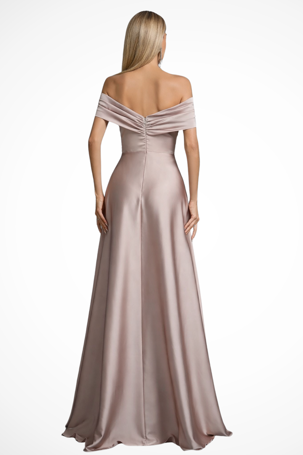 Lauren | Women Off Shoulder Twisted Knot Pleated Satin Wedding Guest Maxi Dress