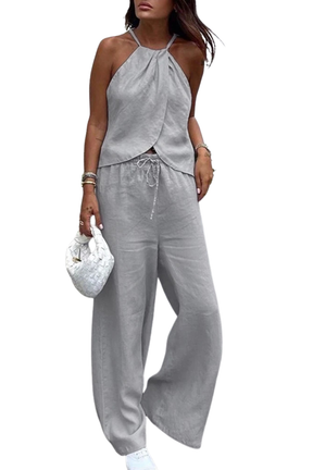 Amy | Women Halter Top and Wide Leg Trousers Summer Suit