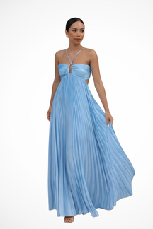 Aurelia | Women Halter Neck Backless Pleated Flowy Summer Maxi Dress