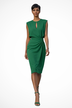 Cressida | Women Ruched Wrap Midi Dress with Cap Sleeves