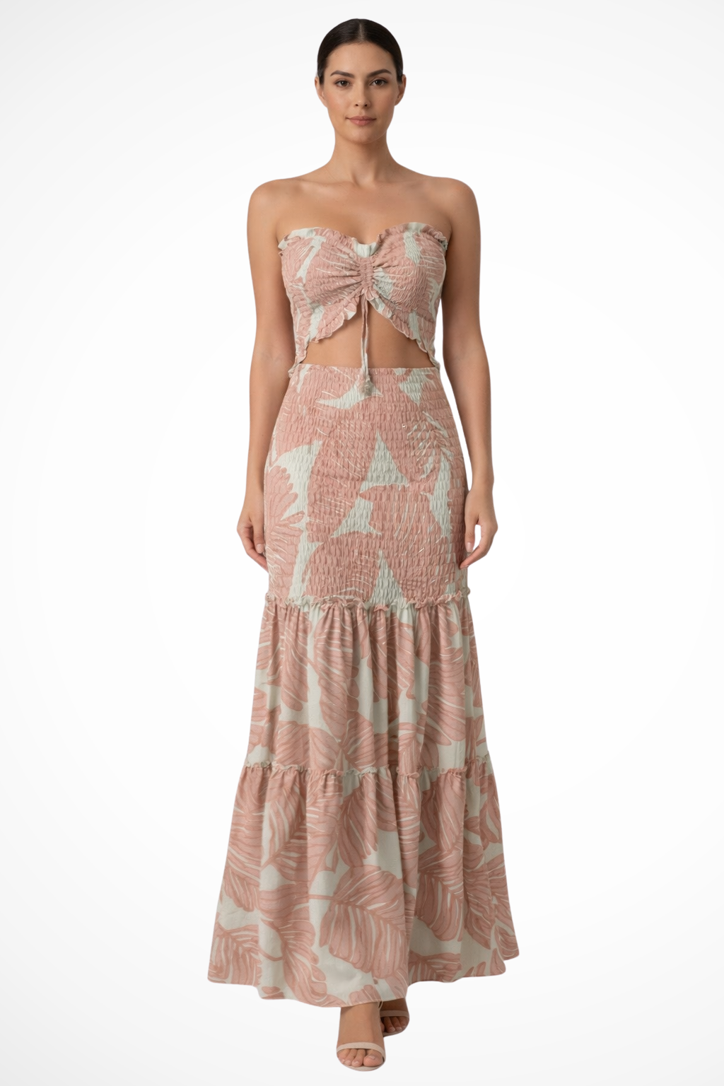 Nella | Women Tropical Print Strapless Ruched Summer Maxi Dress