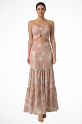 Nella | Women Tropical Print Strapless Ruched Summer Maxi Dress
