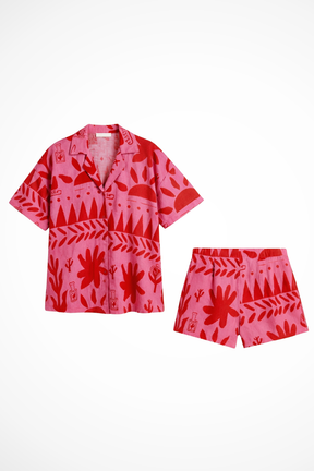 Nina | Women Printed Camp Collar Shirt and Shorts Set