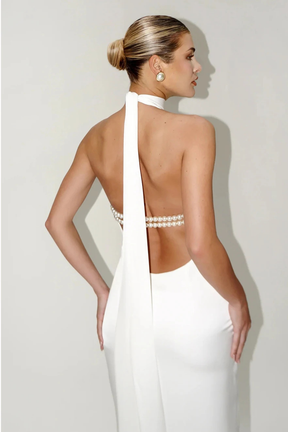 Seraphine | Women High Neck Halter Chain Detail Backless Wedding Guest Maxi Dress