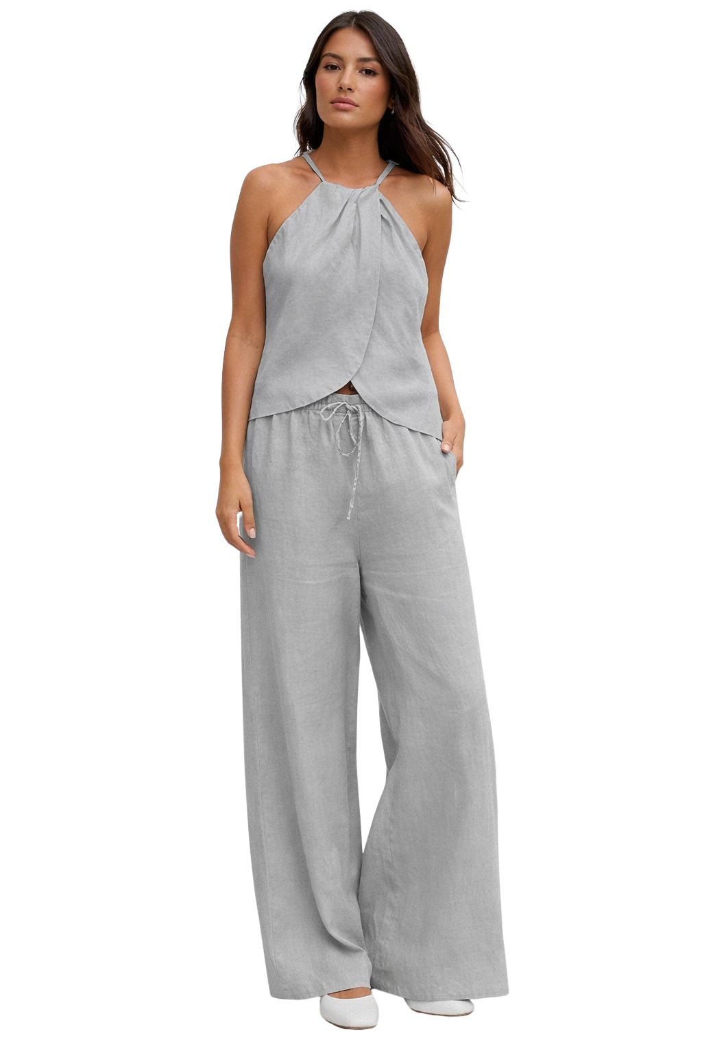 Amy | Women Halter Top and Wide Leg Trousers Summer Suit