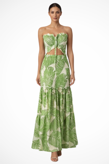 Nella | Women Tropical Print Strapless Ruched Summer Maxi Dress