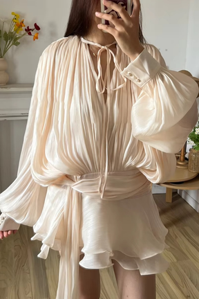 Arabella | Women Elegant Long Sleeve Pleated Mini Dress