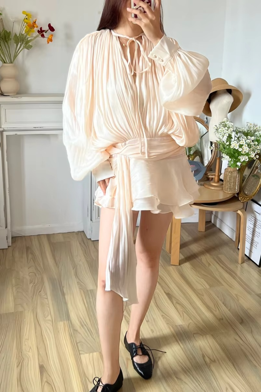 Arabella | Women Elegant Long Sleeve Pleated Mini Dress