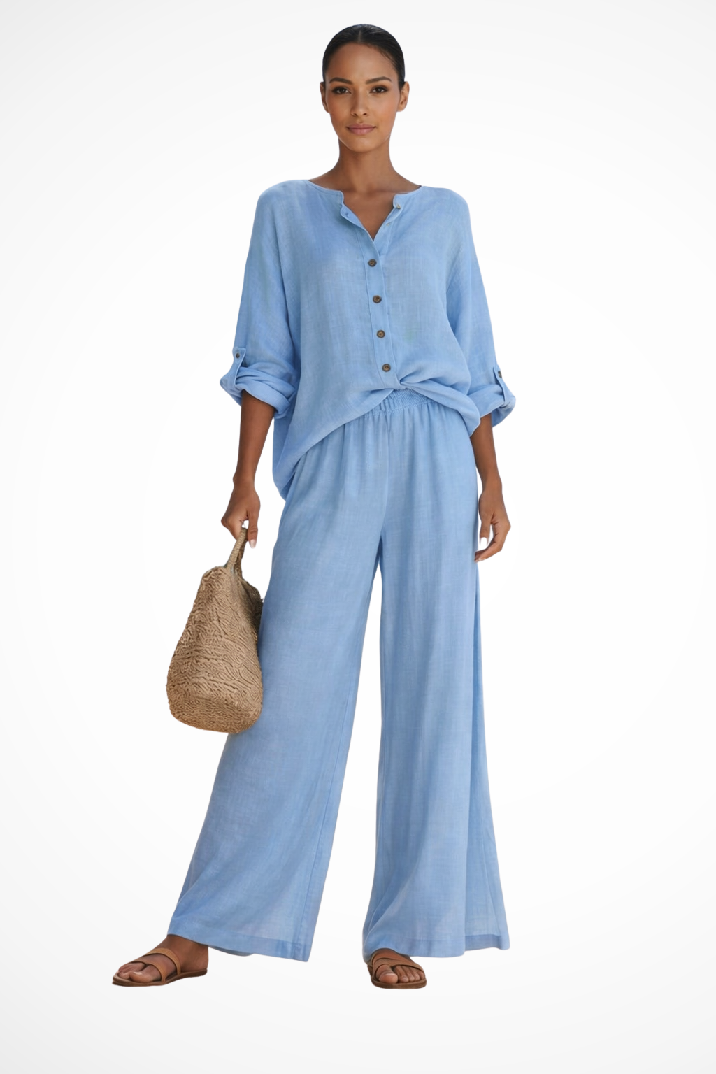 Clementine | Women Button Blouse and Wide Leg Trousers Suit Set