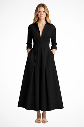 Suzan | Women Collared Button Front Fitted Waist Midi Dress