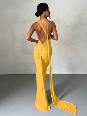 Eleanor | Women’s One Shoulder Ruched Maxi Summer Wedding Dress