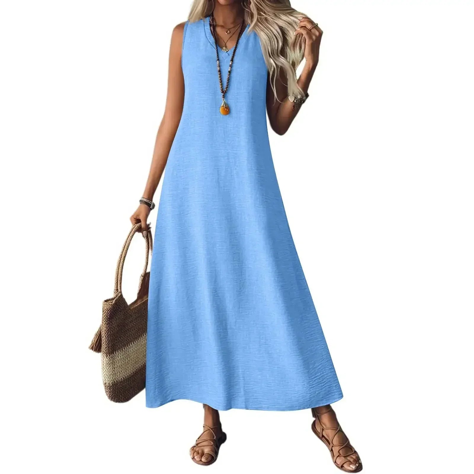 Edith | Women’s Sleeveless V Neck Maxi Summer Dress