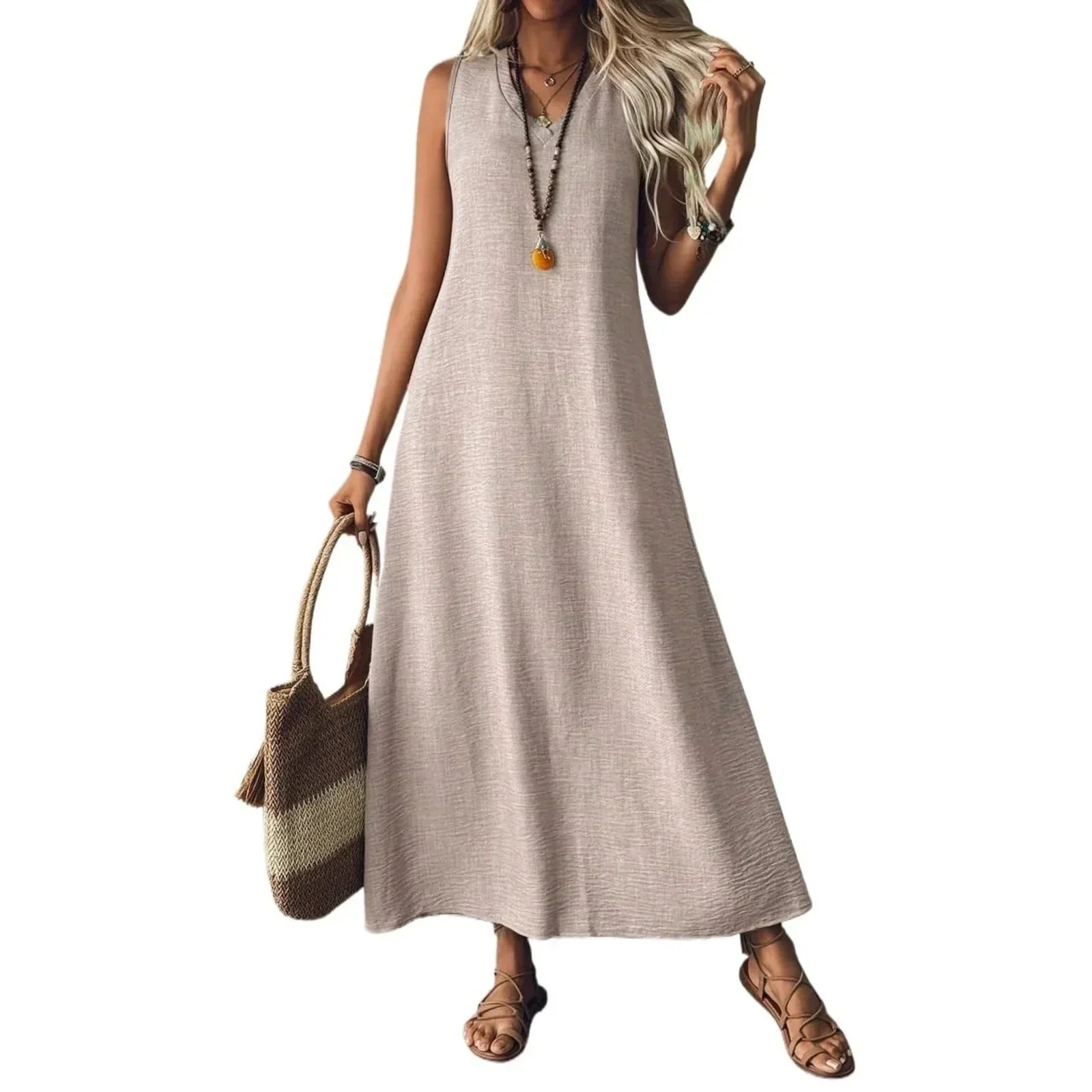 Edith | Women’s Sleeveless V Neck Maxi Summer Dress