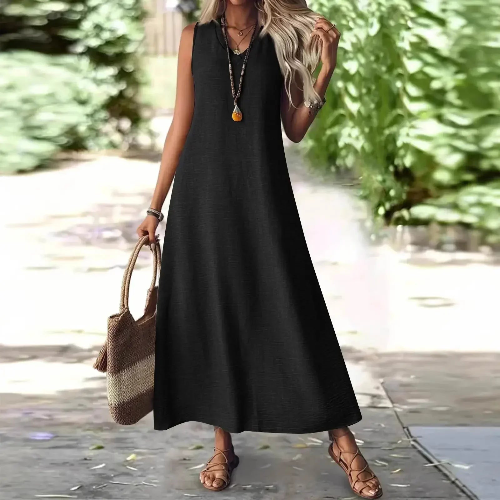 Edith | Women’s Sleeveless V Neck Maxi Summer Dress